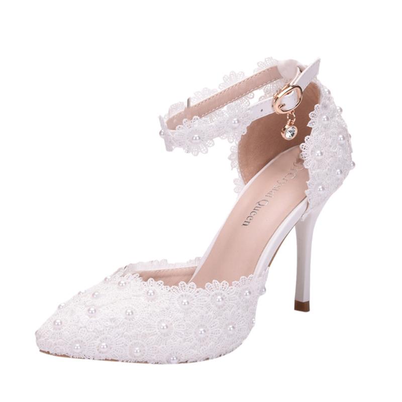 

Dress Shoes SAGACE Woman High Heel Lace Wedding Pointed Shallow Mouth Zipper Mid Expensive Four Seasons Autumn, Wh