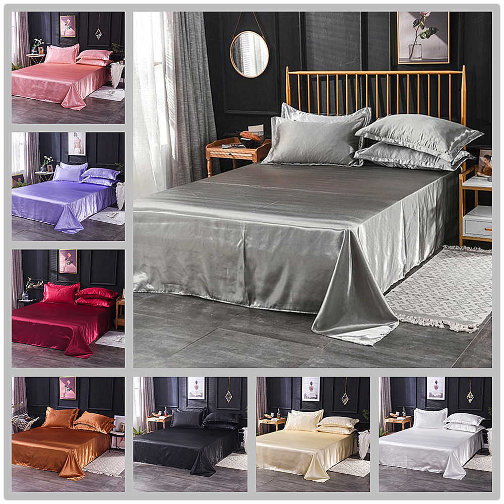 

Wholesale Luxury 100% Satin Silk White 1PCS Flat Sheet Silky  King Bed Sheets For Women Men Y200417