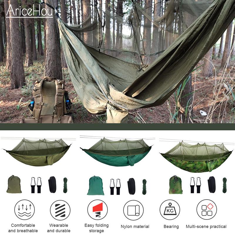 Camp Furniture Lightweight Portable Camping Hammock With Mosquito Net Outdoor Canvas Swing Chair Tree Straps For Hiking Survival Travel-image-700313930