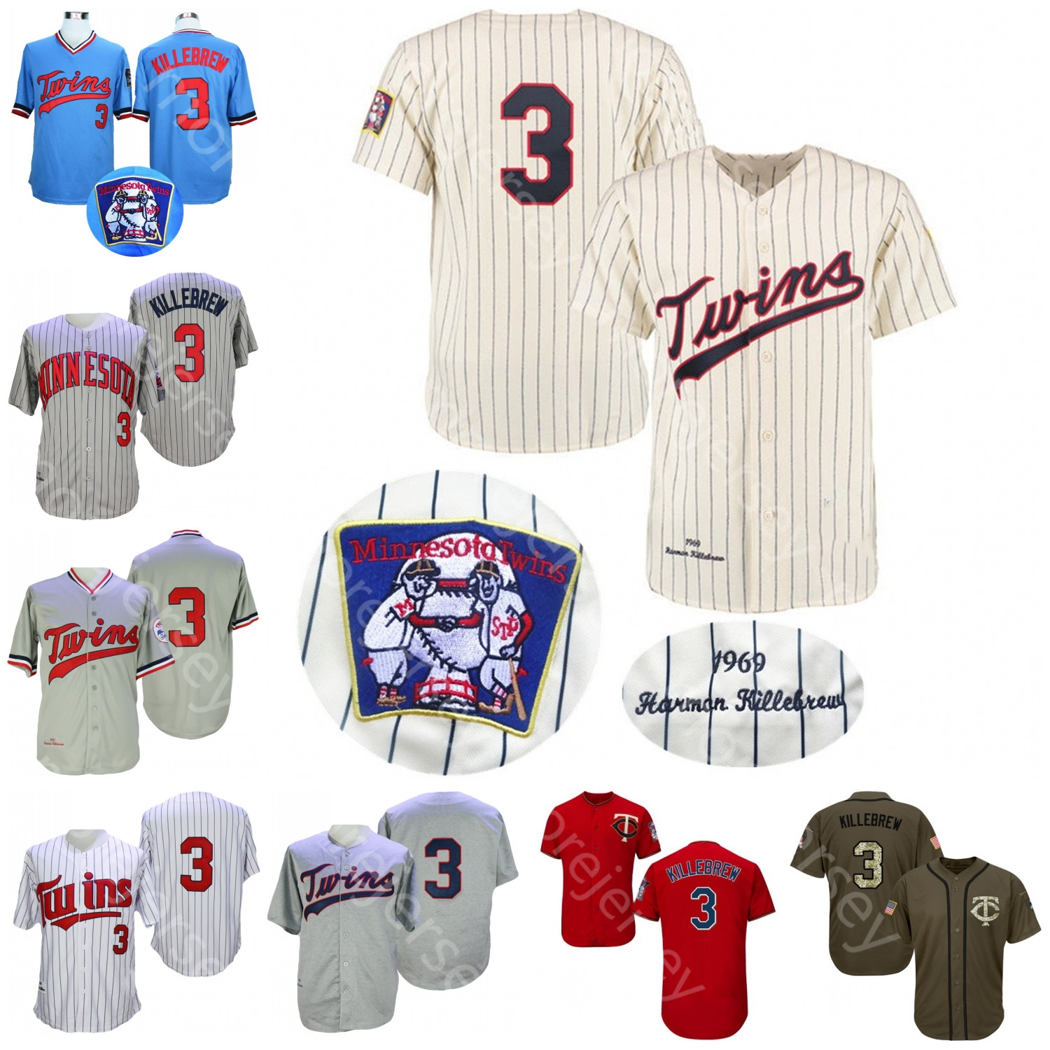 

Harmon Killebrew Jersey 1969 Cream Pinstripe 1972 1987 Grey Pinstripe 1991 White Pinstripe Blue Pullove Salute to Service Red Player