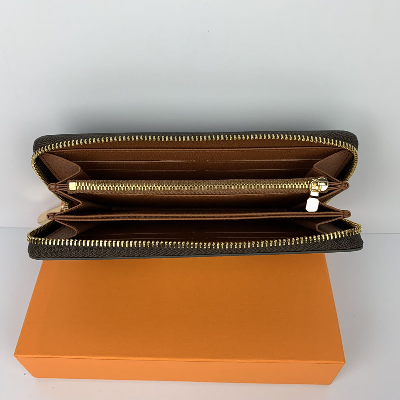 

Fashion women clutch wallet pu leather wallet single zipper wallets lady ladies long classical purse with orange box card 60017, Coffee grid