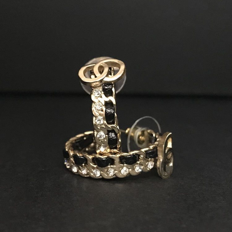 

CO Fashion Black Leather Classic Camellia letter C Correct Charm Four Leaf Clover Earrings For Women&Girls Christmas Wedding Valentine, Golden