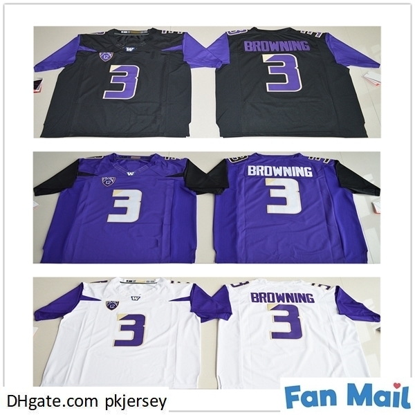 

NCAA Washington Huskies College #3 Jake Browning Jersey Black White Purple Stitched Mens Jake Browning Football Jerseys Shirts S-XXXL