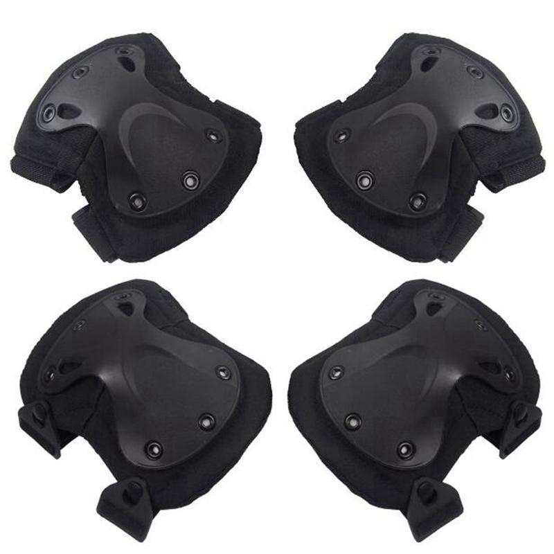 

Elbow & Knee Pads Tactical Bicycle Knees Guard Paintball Military Shooting Hunting Football Sports Protective Pad Supports, Black