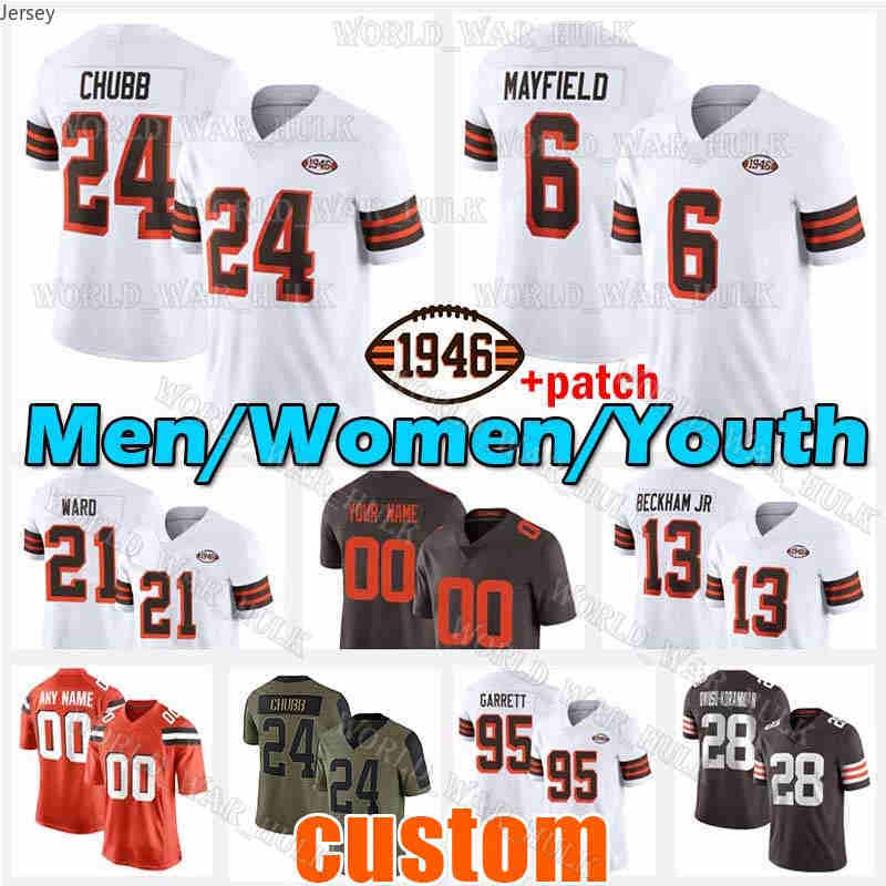 

24 Nick Chubb Football Jersey 4 Deshaun Watson 2 Amari Cooper Cleveland''Browns''Chase Winovich Baker Mayfield Myles Garrett Kareem Hunt Jadeveon Clowney Ward, Men custom new jersey