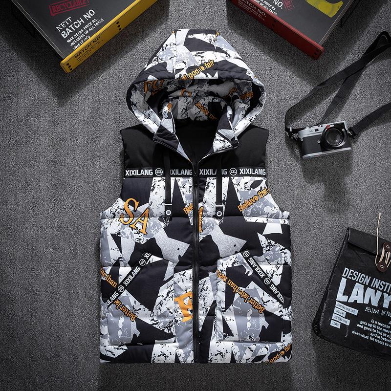 

Men' Vests Autumn Winter Vest For Men Sleeveless Jacket Waistcoat Camouflage Coat Thick Warm Down Hooded Bodywarmer, Black