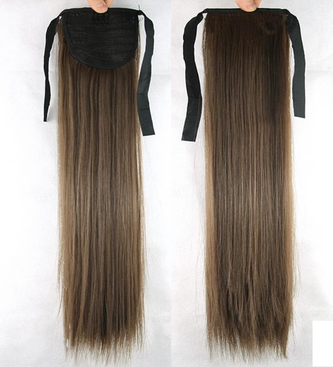 

070 Synthetic Ponytail Long Straight Hair 16"/22" Clip Ponytail Hair Extension Blonde Brown Ombre Hair Tail With Drawstring