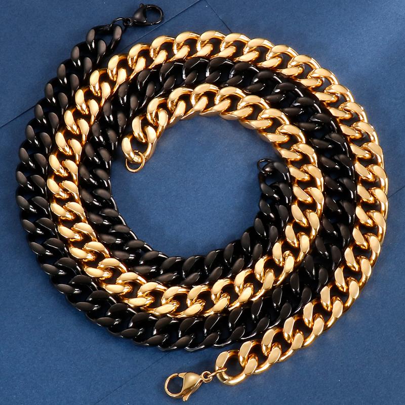 

Curb Mens Necklace Gold Black Plated Chain Cuban Heavy Stainless Steel Jewelry Neck Link Chains For Men Boys Two Tone 29.9"