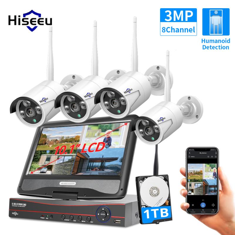 

Wireless Camera Kits Security System 8 Channel Video NVR With 4pcs 3MP Outdoor Surveillance IP Night Vision Motion Detection