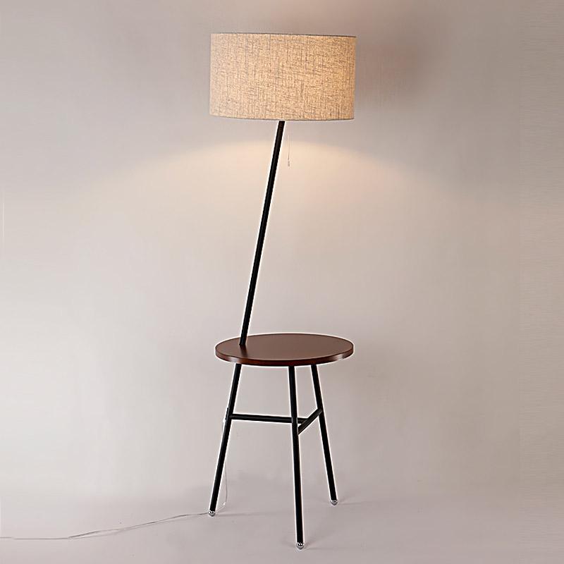 

Floor Lamps Modern Wood Table Lamp 5W Led Bulb Living Room Bedroom Study Standing Black Iron White Fabric Decor Home Lights 220V