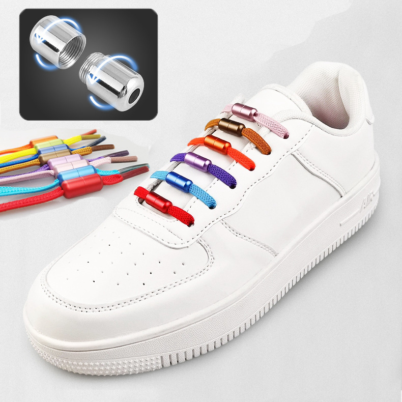 

Pair Elastic Locking Color Metal Capsule Elastic Shoelaces Flat Sneakers Shoe Laces Quick No Tie Shoelace Kids Adult Shoes Lace 19 Colors