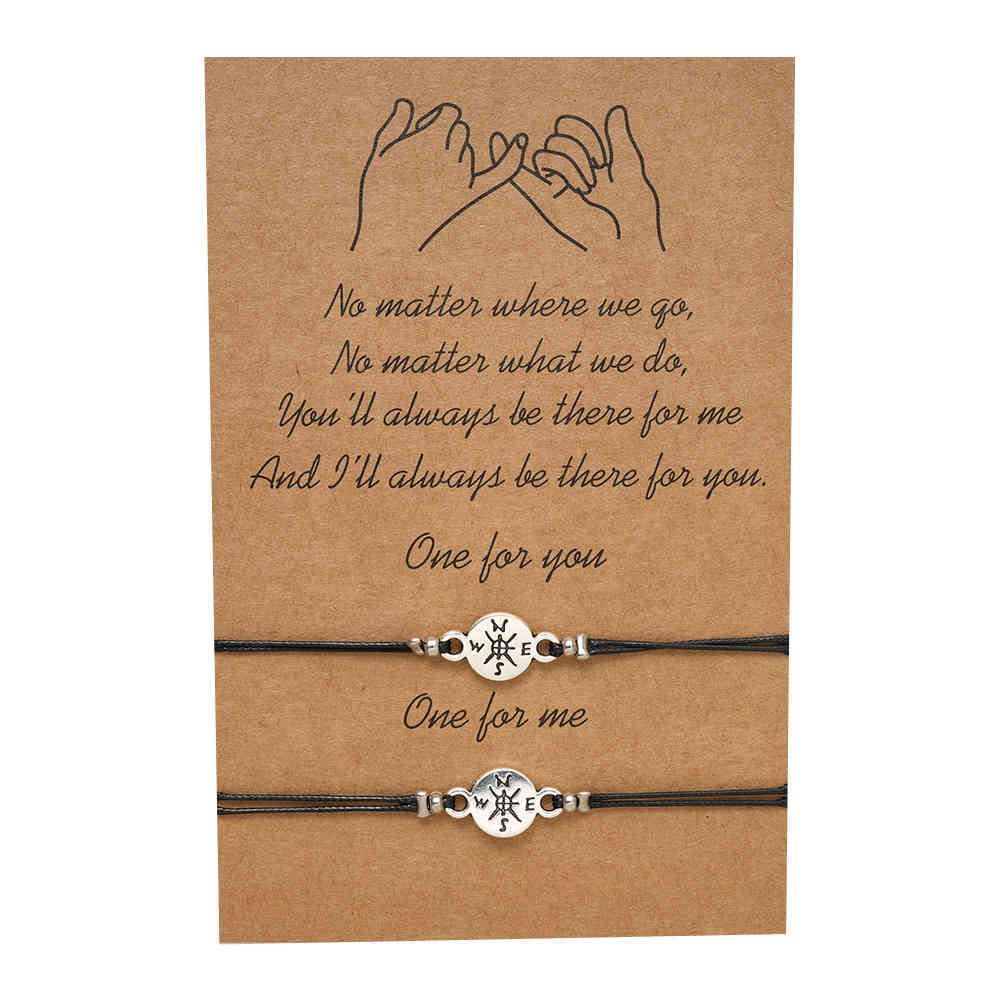 

Hombres Regalos Compass Charm Bracelets One for You One for Me Black String Braiding Couple Bracelet for Men Women Card
