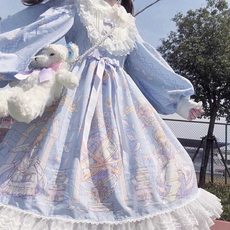 

Autumn Japanese kawaii female dress big size Preppy casual uniform long sleeve princess Vintage ball gown Lolita 210608, Blue
