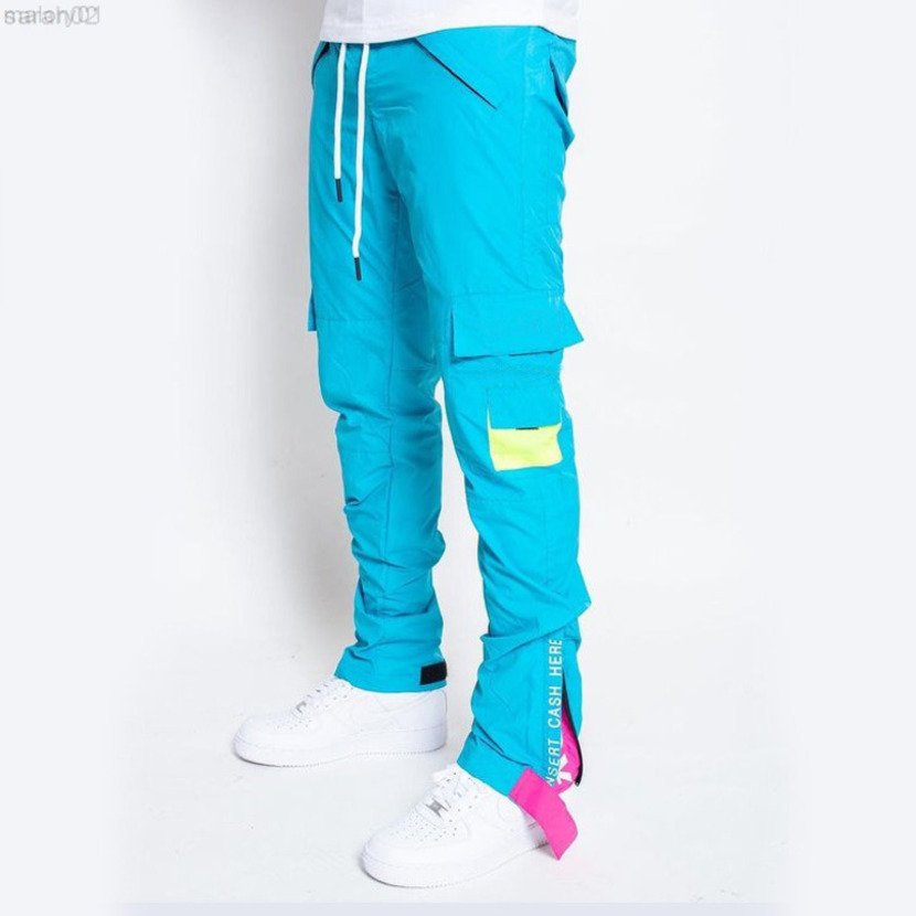

Custom Drawstring Waist Zip Pocket Men Nylon Casual Stacked Sweats Sweat Joggers With Pockets, Sky blue