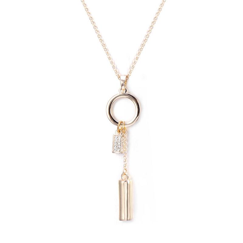 

Pendant Necklaces Personality Creative Cuboid Mosaic Crystal Sweater Chain Glossy Cylindrical Short Necklace Geometric Accessories