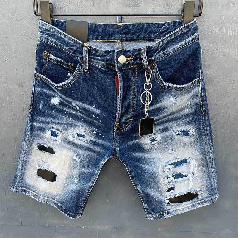 

21SS mens short jeans straight holes tight denim pants casual Night club blue Cotton summer italy style