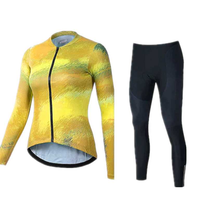 

Racing Sets Women's Long Sleeve Cycling Jersey With Tights Spring Spandex Polyester Pure Color Bike Clothing Suit Pad Breathable Sportswear, Black;blue