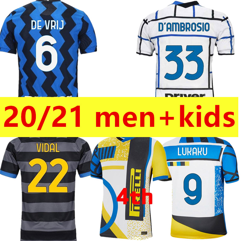 

podsycal INTER 2021 soccer jersey LUKAKU MILAN VIDAL BARELLA LAUTARO ERIKSEN ALEXIS HAKIMI 20 21 football shirt uniforms men + kids kit fourth, Black;yellow