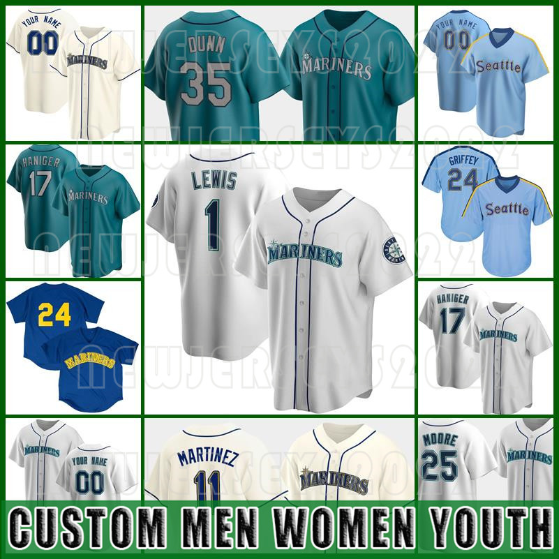 

Mesh 24 Ken Griffey Jr Custom 51 Ichiro Suzuki Mariners Baseball 1 Kyle Lewis 17 Mitch Haniger 11 Edgar Martinez 25 Dylan Moore Mens Jersey, Custom new cool base(malinyu)