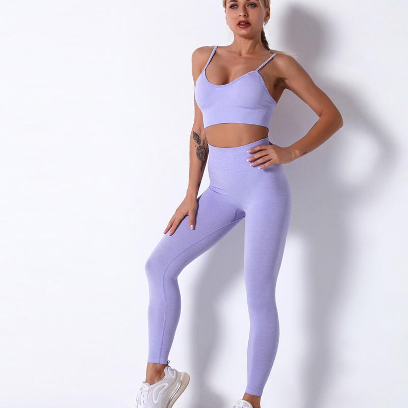 

Yoga Outfit Set Gym 2 Piece Sport Seamless Suit Women Sportwear Solid Color Workout Leggings Top Push-up Bra Fitness Clothing, Black