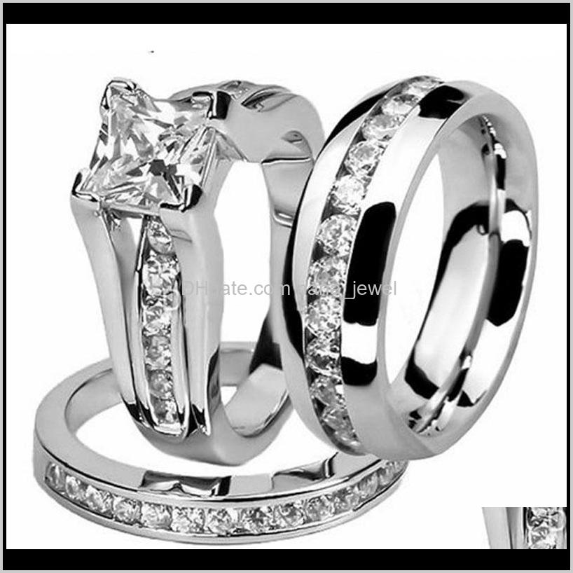 His And Her Couple Ring Set Fashion Jewelry 10Kt White Gold Filled Stainless Steel Topaz Crystal Women Men Bridal Ring Set Gift Size N Rd5G3-image-675856200