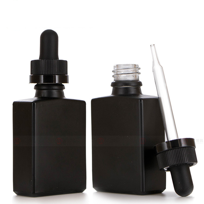 

Wholesale price 30ml matte black square glass dropper bottle