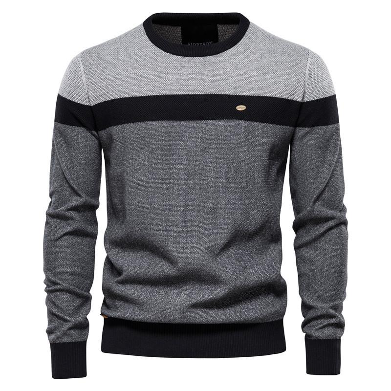 

Men's Sweaters 2021 Autumn Stripe Stitching Long Sleeve Sweater Fashion Round Neck Casual Men Knitted, White;black