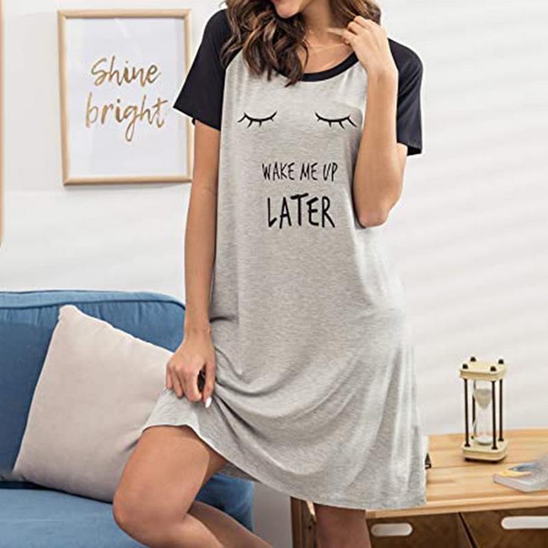 

Letter Nightgowns Sleepshirts Casual Womens Sleepwears Loose Sleep Shirt Print Night Dress Short Sleeve Plus Size Nightwear, Color 4
