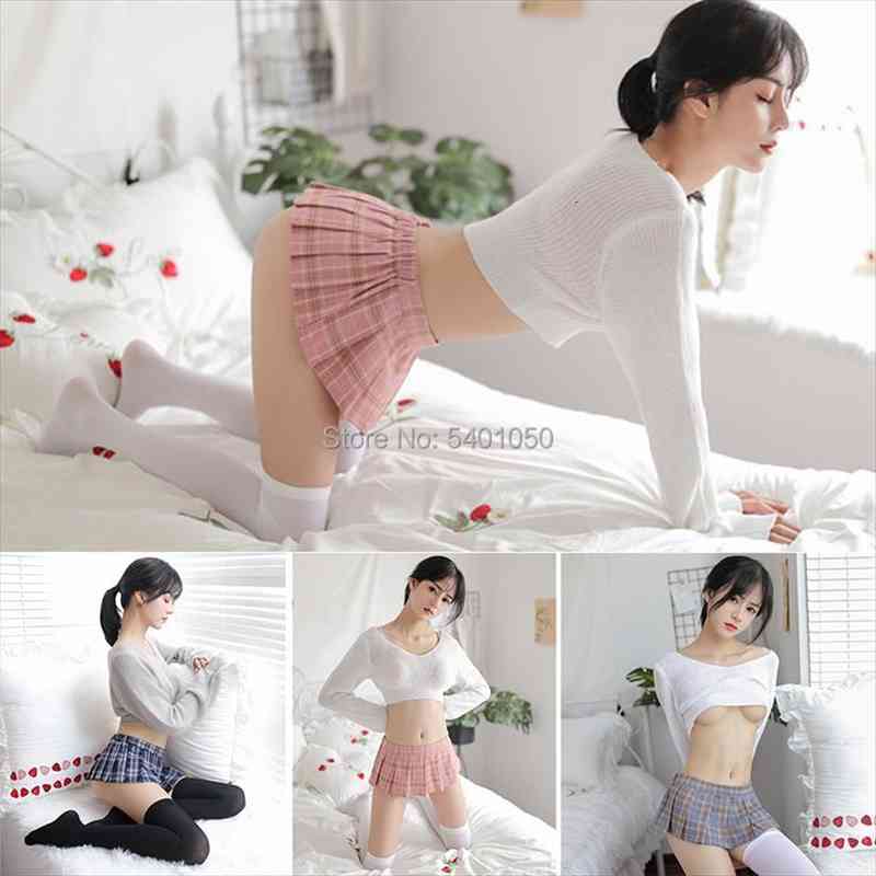 

summer v neck womens sweater long sleeve virgin killer japanes knitted backless women sweaters pullovers and plaid skirt, White;black