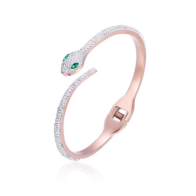 

Bangle Full Rhinestone Snake Shape Women's Bracelet Titanium Steel Half Circle Rose Gold Open Small