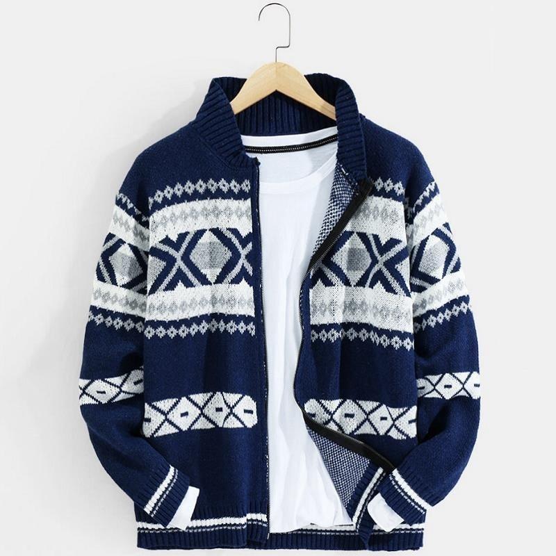 

Men's Sweaters Autumn And Winter Jacquard Sweater Zipper Cardigan Long Sleeve, White;black
