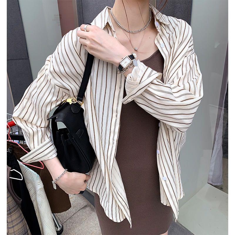 

Women's Blouses & Shirts Striped Shirt Women Spring 2021 Korean Version Of Loose Design Niche Tops Wear Wild Long-sleeved, White