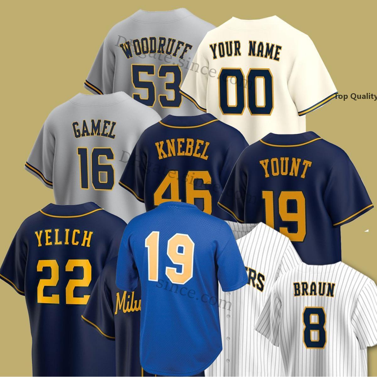 

MilwaukeeBrewers 22 Christian Yelich Jerseys 19 Robin Yount Lorenzo Cain Keston Hiura Brandon Woodruff Luis Urias Kolten Wong Custom, Custom retro men jersey