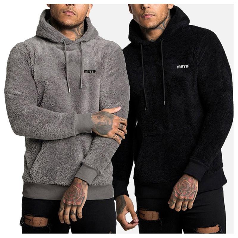 

Men's Hoodies & Sweatshirts Blank Fluffy Gym Hoodie Pullover Sweatshirt Sweatsuit Winter Warm Fuzzy Thick Velvet Embroidered Custom Men, Black