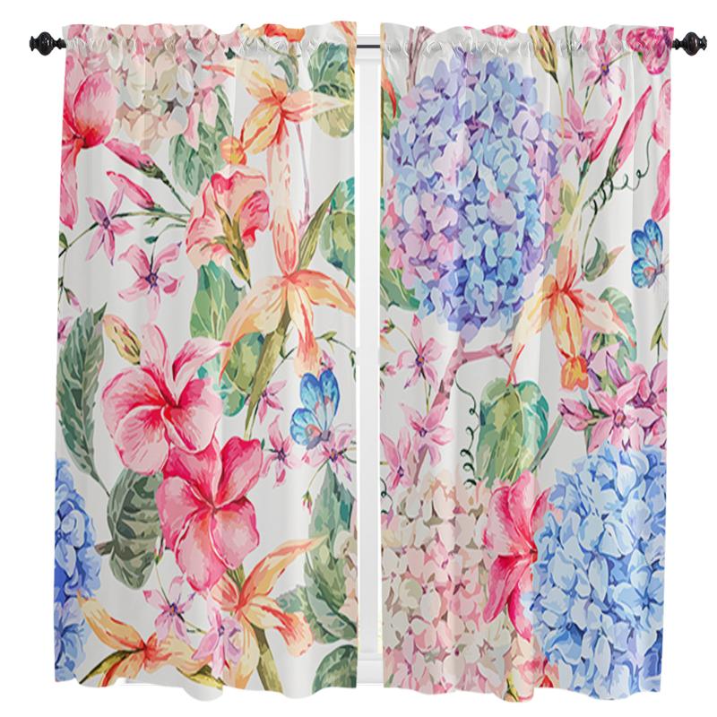 

Curtain & Drapes Hydrangea Spring Flower Plant Window Curtains For Bedroom Home Decor Living Room Backdrop Kitchen