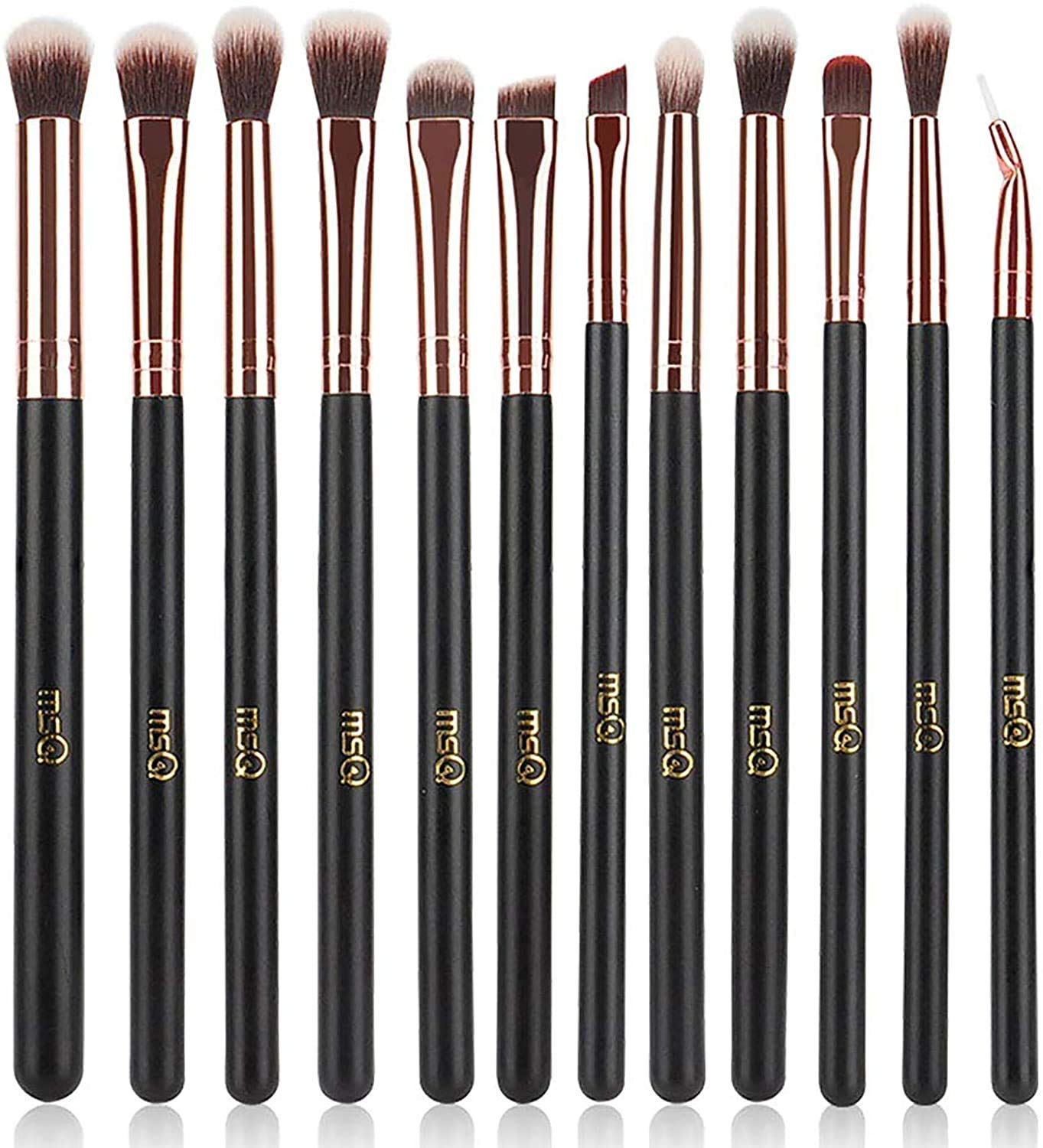 Eye Makeup Brushes 12pcs Rose Gold Eyeshadow Make Up Brush Set with Soft Synthetic Hairs & Real Wood Handle for Eyeshadow, Eyebrow, Eyeliner, Ble-image-712560407