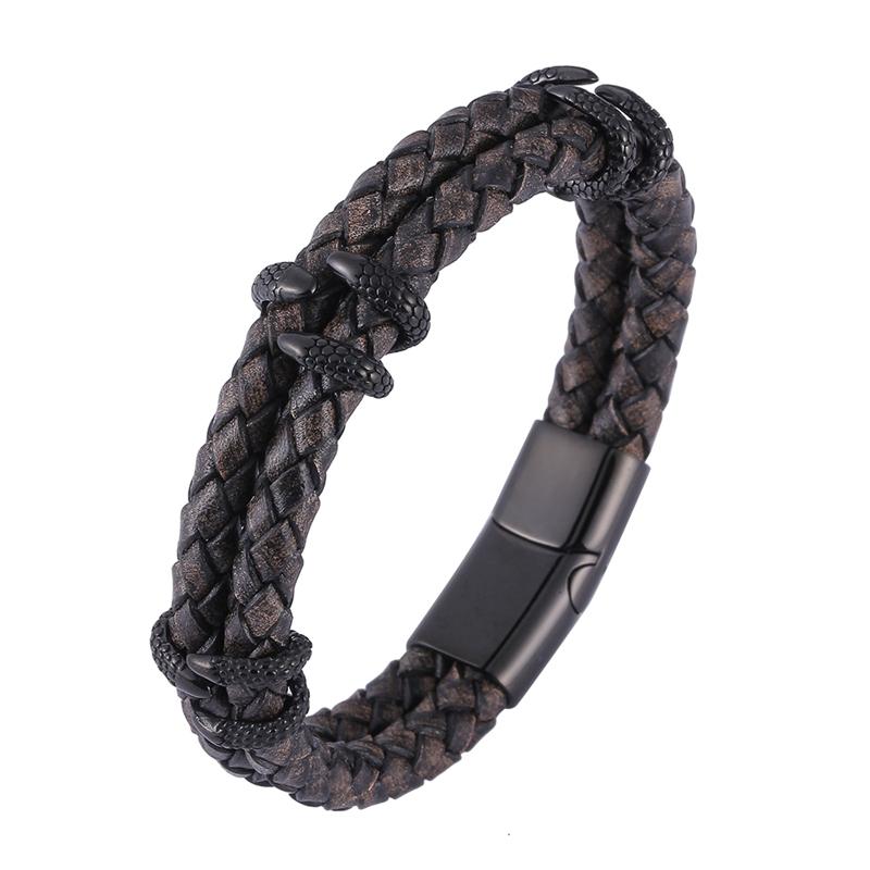 

Charm Bracelets Fashion Men Bracelet Stainless Steel Braided Rope Bangles Vintage Leather Gold Black Dragon Claw Punk Jewelry Accessories PS, Golden;silver
