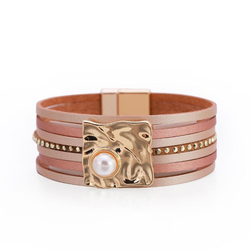 

Bangle Women Bracelet Natural Irregular Square Pearl Multilayer Leather Bracelets Jewelry Female Magnet Clasp Wrap