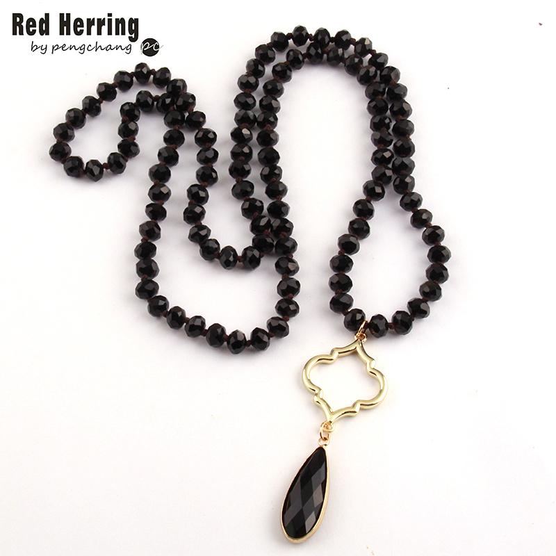 

Pendant Necklaces Fashion Bohemian Tribal Jewelry Black Crystal Glass Knotted For Women Ethnic Necklace