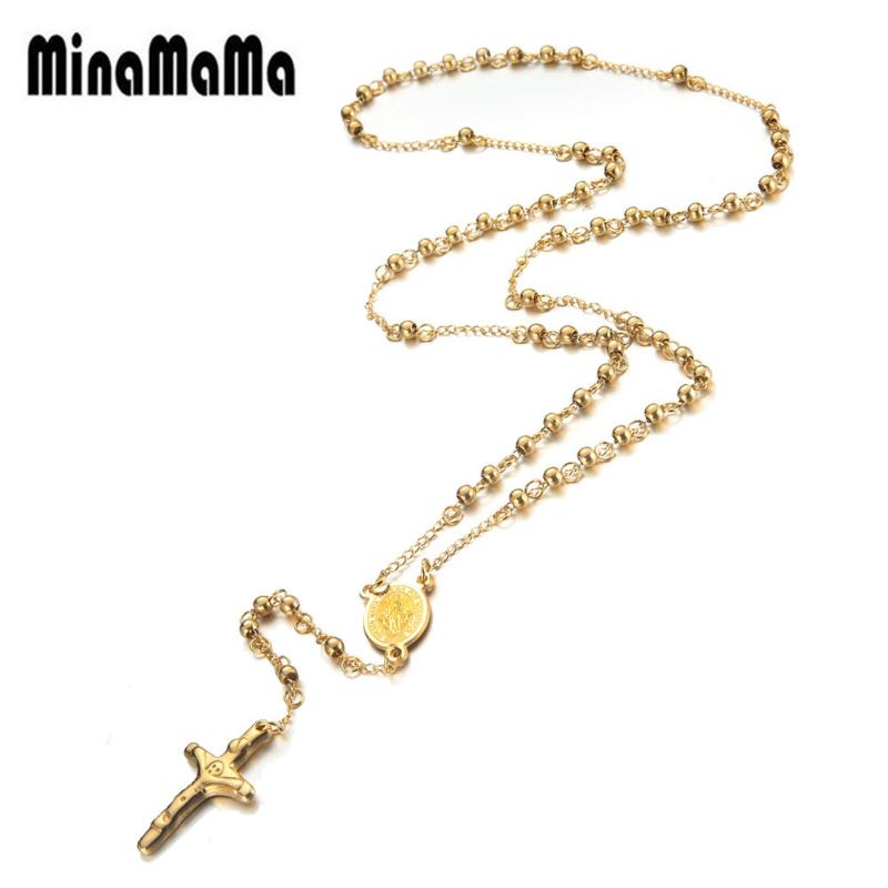 

Pendant Necklaces Desgin Stainless Steel Jesus Necklace For Men Women Y Shape Rosary Beads Catholic Jewelry