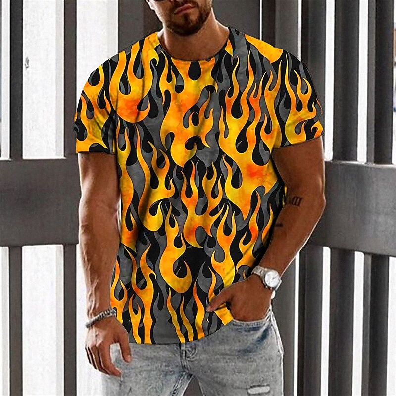T-shirt Unisexe T-shirt 3D Imprimer Graphic Graphic Prints Flamme Col Vacances Daily Impression À Manches courtes Tops Casual Designer Grand et g