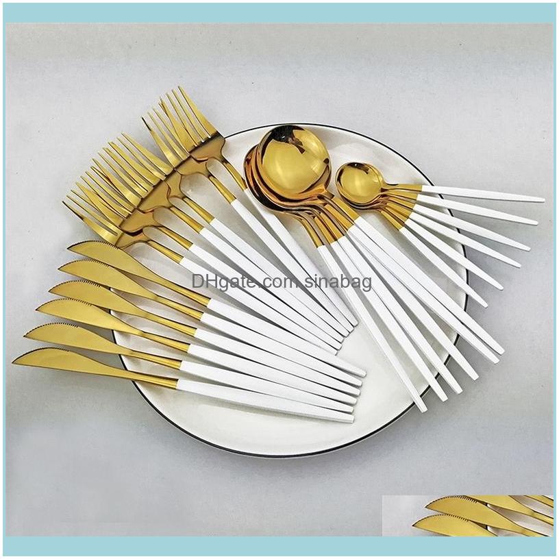 

Sets Kitchen, Dining Bar Home & Garden24Pcs White Gold Dinnerware 18/10 Stainless Steel Knife Fork Spoon Cutlery Kitchen Tableware Flatware