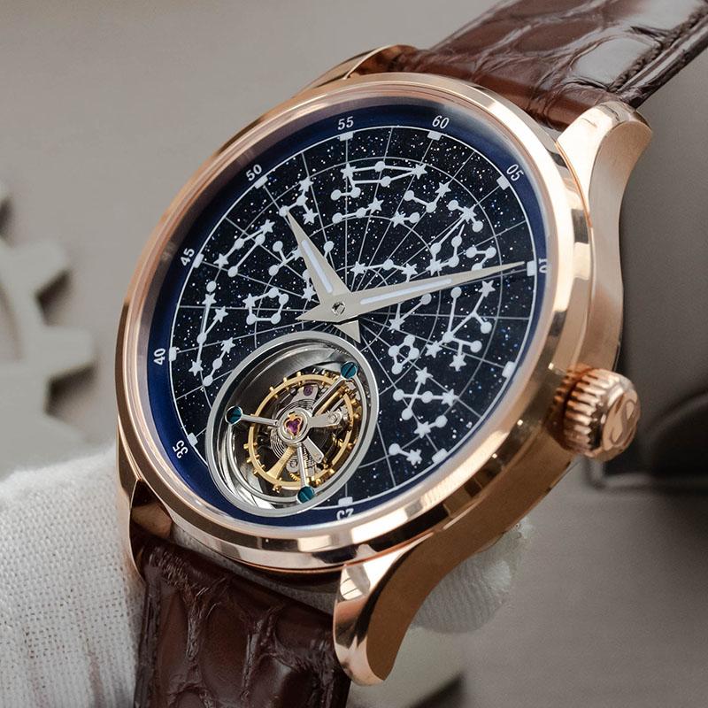 

Wristwatches Montre Homme Luxe Flying Tourbillon Watch Seagul Movement ST8230 SUGESS Men Mechanical Luxury Leather Band Luminous, Silver