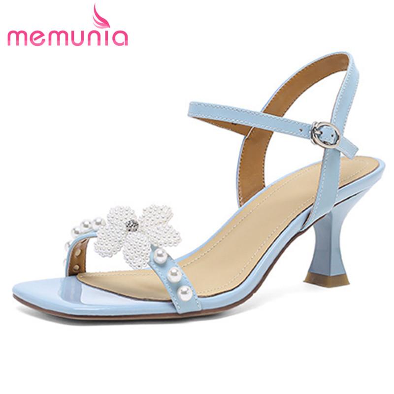 

Sandals MEMUNIA 2021 Est Sexy Thin High Heels Ladies Party Wedding Shoes Crystal Buckle Summer Genuine Leather Woman, Black