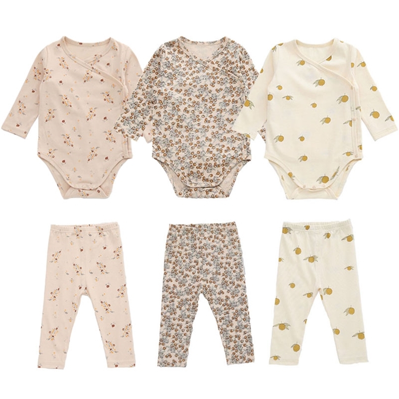 

Baby Long Sleeve Romper + Pants Sets Organic Cotton Born Cherry Lemon Floral Brand born Boy Girl Clothing For 0-2Y 210831, As picture 4