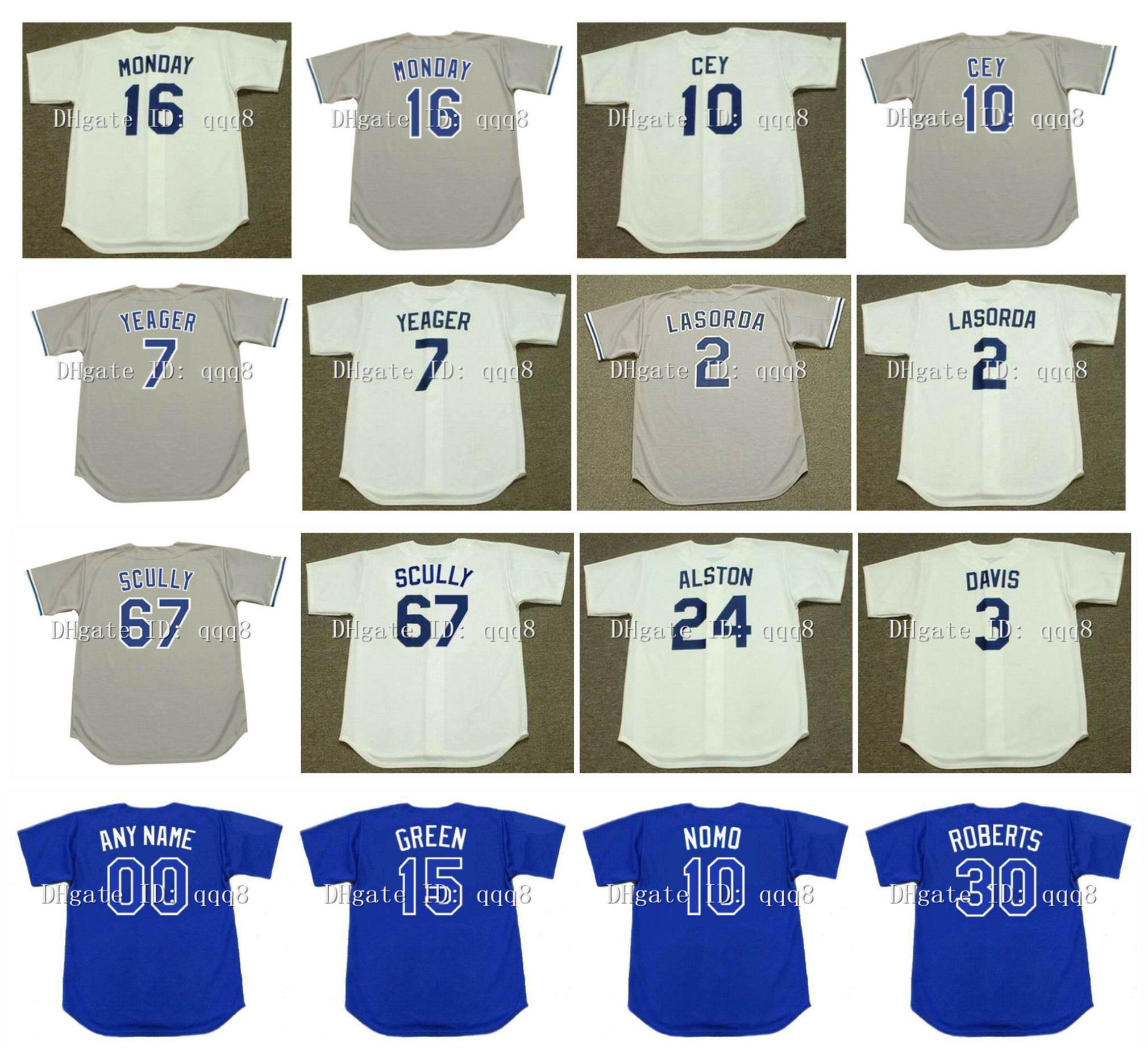 

Vintage 2003 RICK MONDAY RON CEY STEVE YEAGER LASORDA VIN SCULLY 24 WALTER ALSTON 3 WILLIE DAVIS SHAWN GREEN HIDEO NOMO BRYANT DAVE ROBERTS Retro Baseball Jerseys, As pic