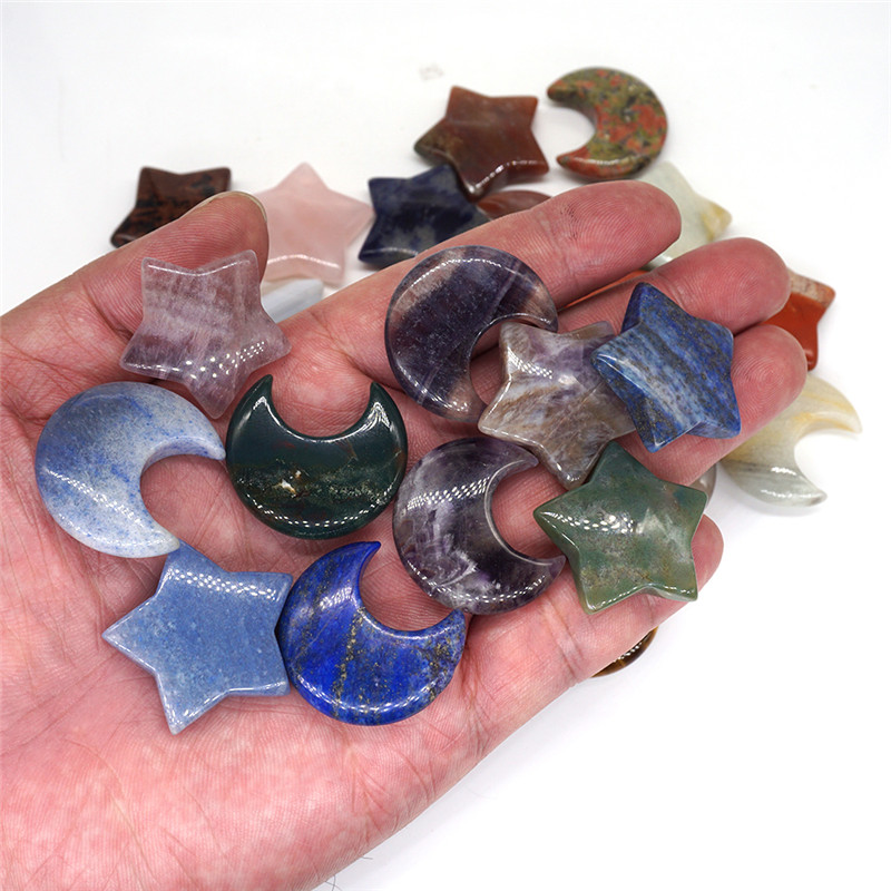 

Wholesale Moon and Star Shaped Statues Natural Crystal Stone Colorfull Mascot Meditation Healing Reiki Gemstone Gift Room Decor