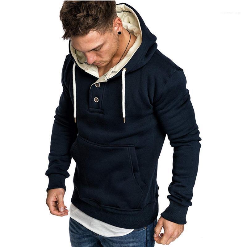 

Men's Hoodies & Sweatshirts 2021 Autumn Hooded Sweatshirt Casual Fashion Trends Men Clothes Neckline Button Decoration Fleece Street Male Ho, Black