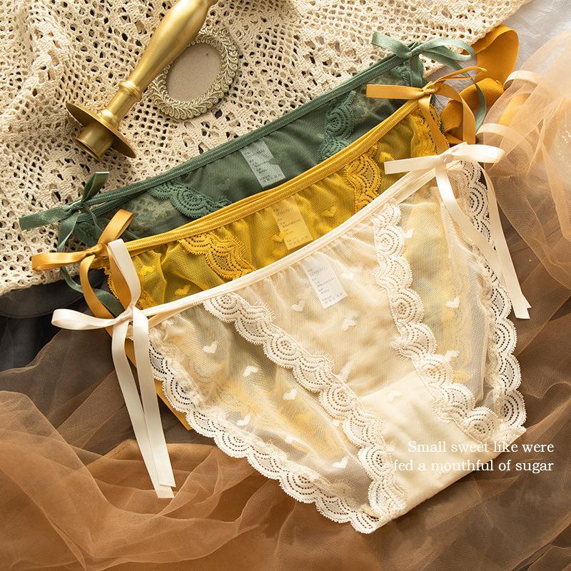 

Women's Panties Sexy Lace Briefs For Women Underwear Fashion Panty Lingerie Breathable Hollow Out Brief Low-Rise Female, Yellow