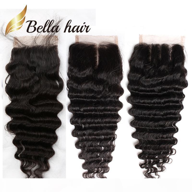 

Bella Hair 8A 8~26in Brazilian Hair Closure Deep Wave HD Pre-Plucked Virgin Hair Natural Color Wavy Top Lace Closure Human Hair Pieces, Black;brown